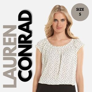 BOGO LC Lauren Conrad Black & White Pleated Polka Dot Blouse Size S